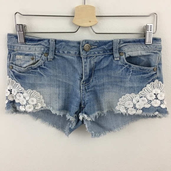 Hot Kiss Pants - Hot Kiss | Blue Denim & Lace Jean Shorts